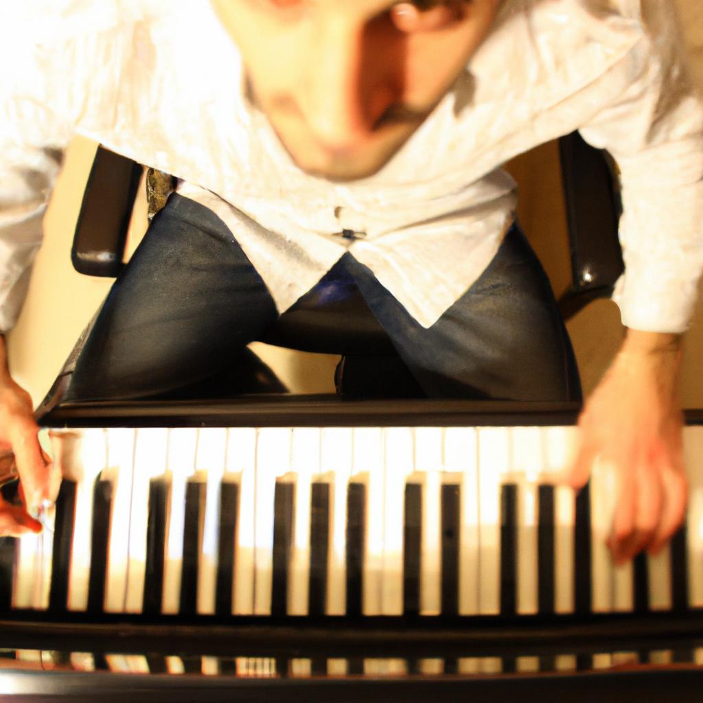 Musician composing music on piano