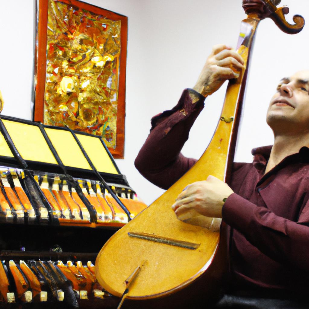 Expert musician playing a complex instrument